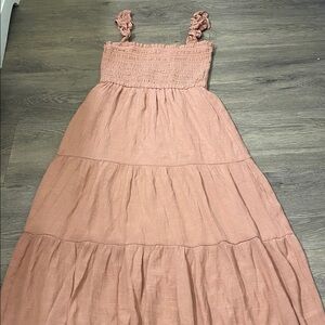 Love Tree Smocked Tiered Maxi Dress in Dusty Rose